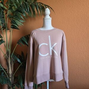 Calvin Klein Jeans CK Crew Neck Sweatshirt Logo Dusty Rose Pink Large Top